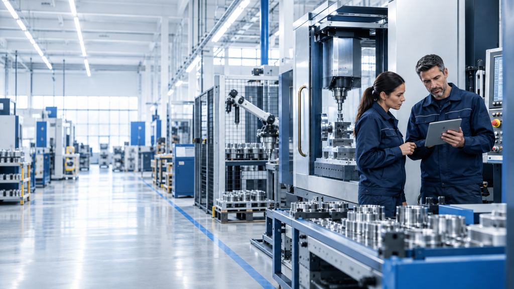 Professionisti a confronto in un ambiente produttivo industriale